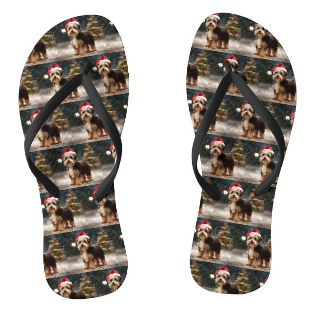 Biewer Terrier Dog in Snow Christmas  Thongs (Footbed)