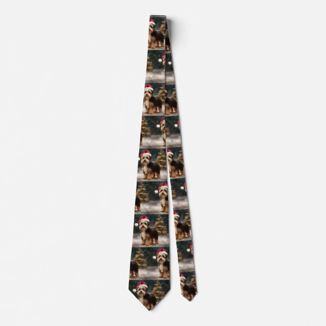 Biewer Terrier Dog in Snow Christmas  Tie (Front)