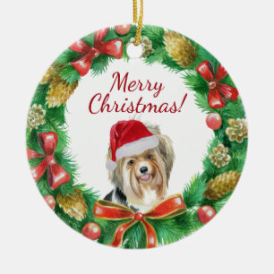 Biewer Terrier Dog Merry Christmas Ceramic Ornament