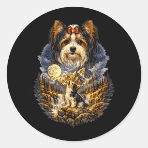 Biewer Terrier Dog Nature Howling to the Moon Classic Round Sticker