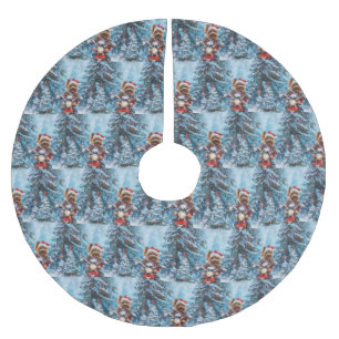 Biewer Terrier Dog Riding Motorcycle Christmas Brushed Polyester Tree Skirt