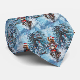 Biewer Terrier Dog Riding Motorcycle Christmas Tie