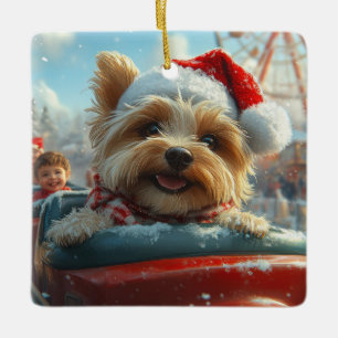 Biewer Terrier Dog Roller Coaster Christmas  Ceramic Ornament