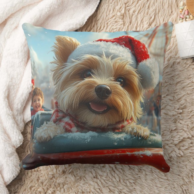 Biewer Terrier Dog Roller Coaster Christmas  Cushion (Blanket)