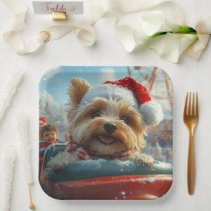 Biewer Terrier Dog Roller Coaster Christmas  Paper Plate