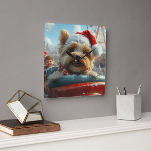 Biewer Terrier Dog Roller Coaster Christmas  Square Wall Clock