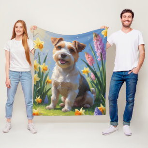 Biewer Terrier Dog Spring Flowers Painting Fleece Blanket