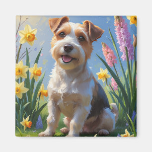 Biewer Terrier Dog Spring Flowers Painting Magnet