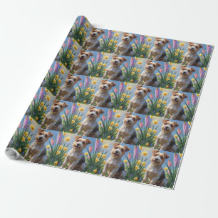 Biewer Terrier Dog Spring Flowers Painting Wrapping Paper