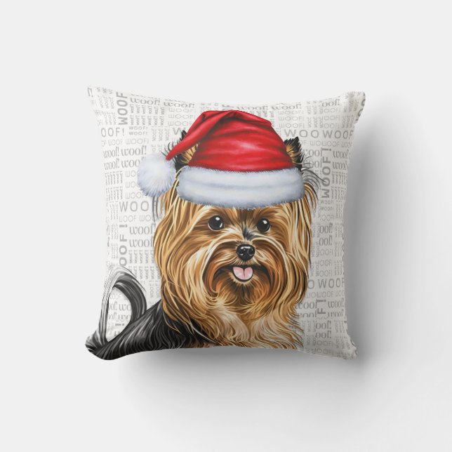 Biewer Terrier Dog Watercolor Christmas Cushion (Front)