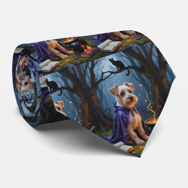 Biewer Terrier Dog Whimsical Halloween Painting Tie (Rolled)