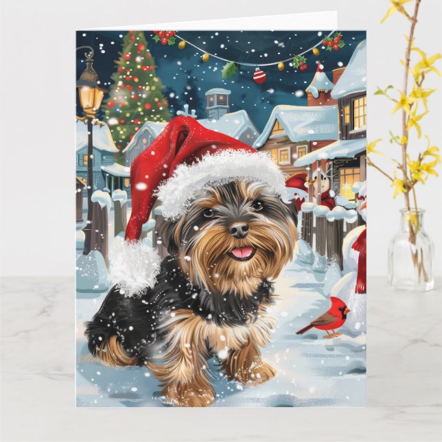 Biewer Terrier Dog Winter Wonderland Christmas Joy Card (Yellow Flower)