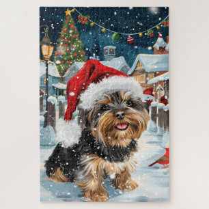 Biewer Terrier Dog Winter Wonderland Christmas Joy Jigsaw Puzzle