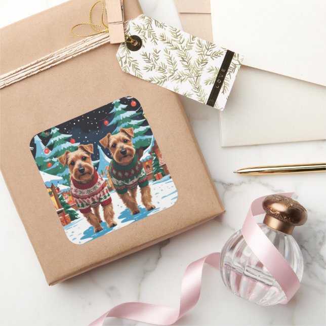 Biewer Terrier Dogs Christmas Snow Holiday Square Sticker (Gifting)