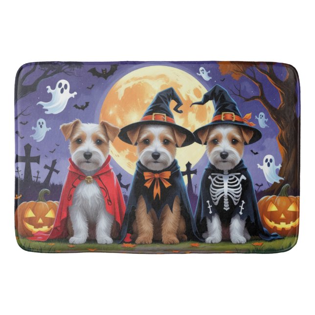 Biewer Terrier Dogs Pumpkin Halloween Funny Bath Mat (Front)