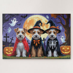 Biewer Terrier Dogs Pumpkin Halloween Funny Jigsaw Puzzle