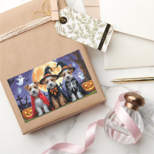 Biewer Terrier Dogs Pumpkin Halloween Funny Rectangular Sticker