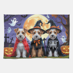 Biewer Terrier Dogs Pumpkin Halloween Funny Tea Towel
