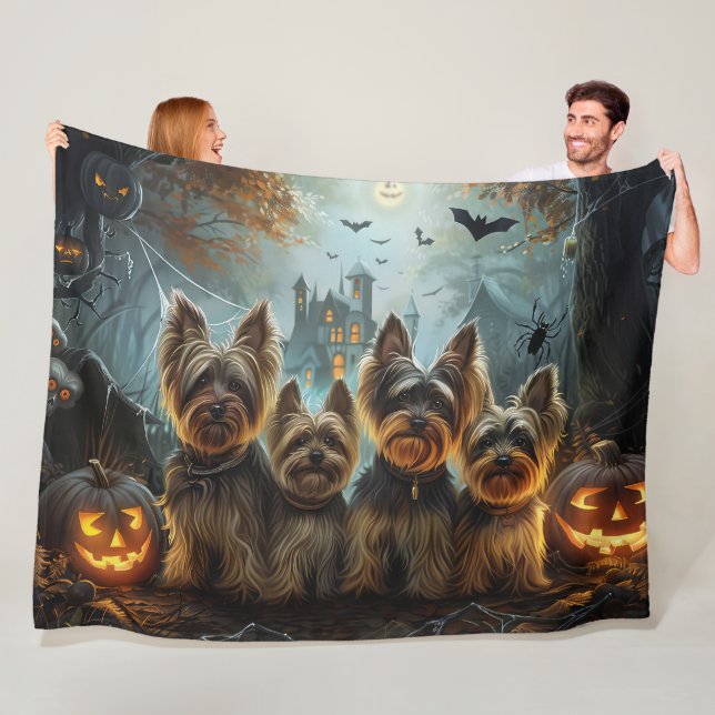 Biewer Terrier Halloween Night Doggy Delight  Fleece Blanket (In Situ)