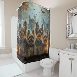 Biewer Terrier Halloween Night Doggy Delight Shower Curtain