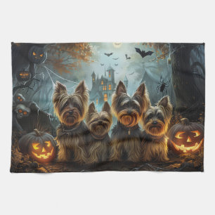 Biewer Terrier Halloween Night Doggy Delight Tea Towel