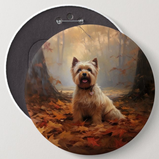 Biewer Terrier in Autumn Leaves Fall Inspire 6 Cm Round Badge (Front & Back)