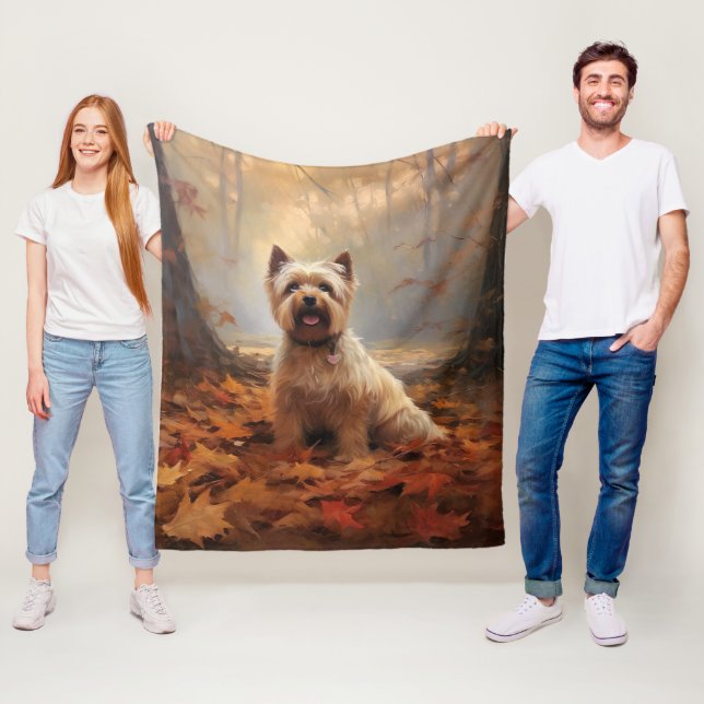 Biewer Terrier in Autumn Leaves Fall Inspire Fleece Blanket (In Situ)