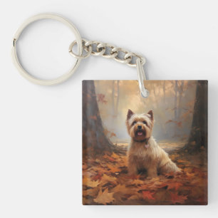 Biewer Terrier in Autumn Leaves Fall Inspire Key Ring