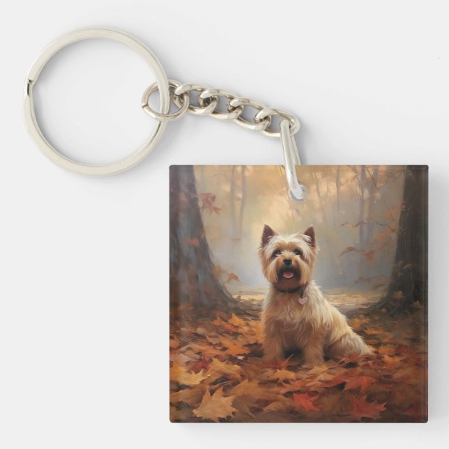 Biewer Terrier in Autumn Leaves Fall Inspire Key Ring (Front)
