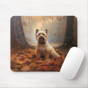 Biewer Terrier in Autumn Leaves Fall Inspire Mouse Pad