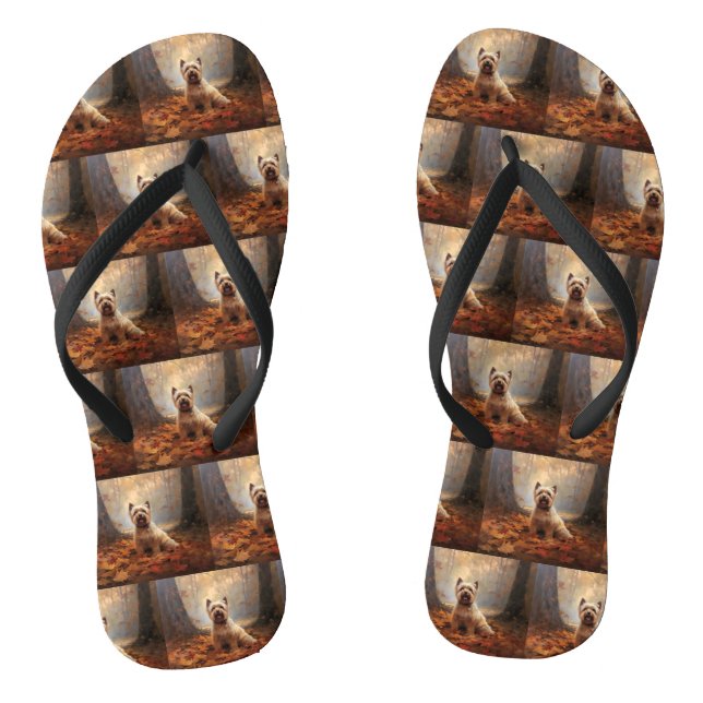 Biewer Terrier in Autumn Leaves Fall Inspire Thongs (Footbed)