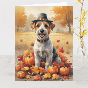 Biewer Terrier In Autumn Leaves Thanksgiving Art Card