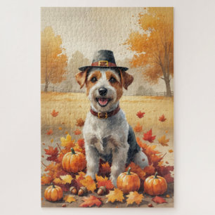 Biewer Terrier In Autumn Leaves Thanksgiving Art Jigsaw Puzzle