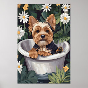 Biewer Terrier In Bathtub Poster, Funny Dog Poster
