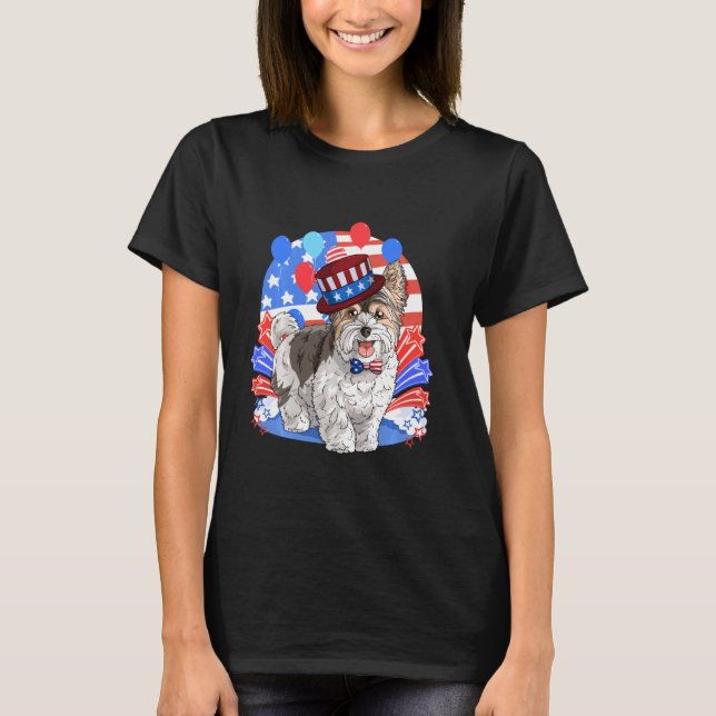 Biewer Terrier Merica 4th Of July American Flag Pa T-Shirt (Front)