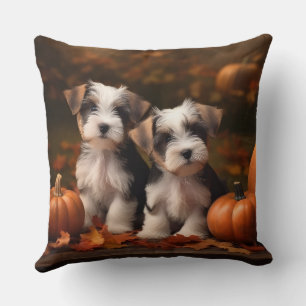 Biewer Terrier Puppy Autumn Delight Pumpkin Cushion