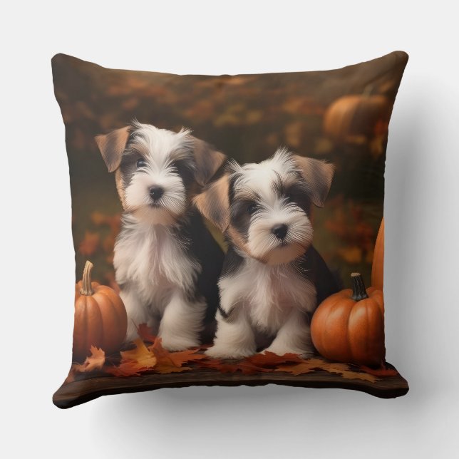 Biewer Terrier Puppy Autumn Delight Pumpkin  Cushion (Back)