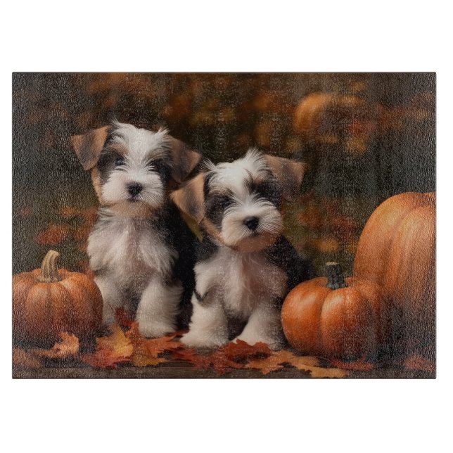 Biewer Terrier Puppy Autumn Delight Pumpkin  Cutting Board (Front)