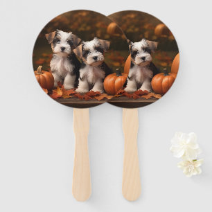 Biewer Terrier Puppy Autumn Delight Pumpkin Hand Fan