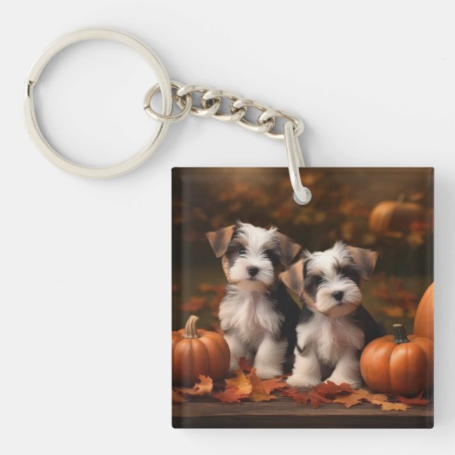 Biewer Terrier Puppy Autumn Delight Pumpkin  Key Ring (Front)
