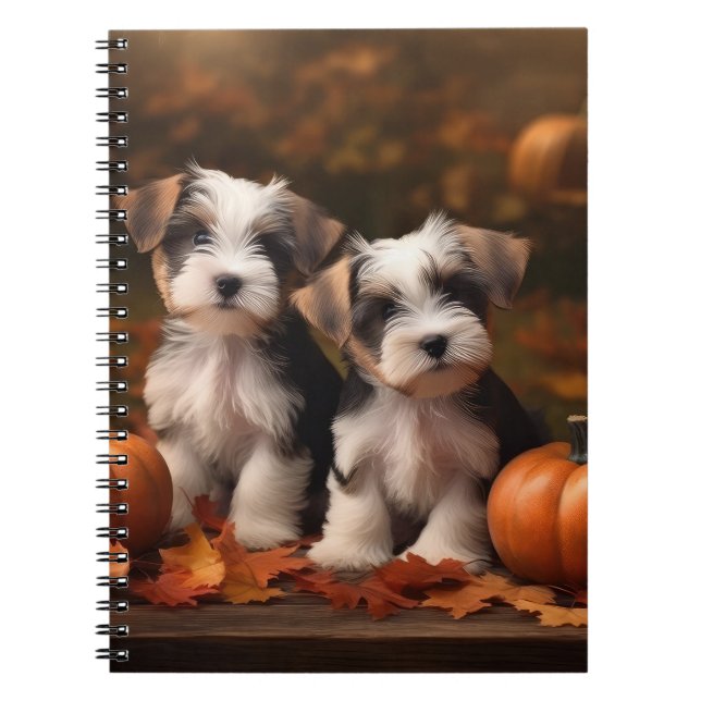 Biewer Terrier Puppy Autumn Delight Pumpkin  Notebook (Front)