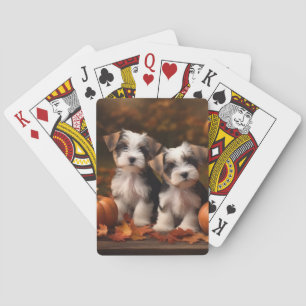 Biewer Terrier Puppy Autumn Delight Pumpkin Playing Cards