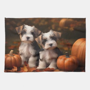 Biewer Terrier Puppy Autumn Delight Pumpkin Tea Towel