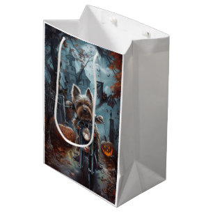 Biewer Terrier Riding Motorcycle Halloween Scary Medium Gift Bag
