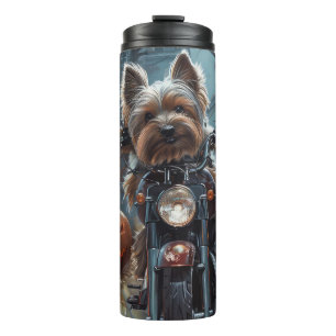 Biewer Terrier Riding Motorcycle Halloween Scary Thermal Tumbler