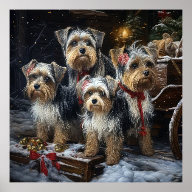 Biewer Terrier Snowy Sleigh Christmas Decor (Front)
