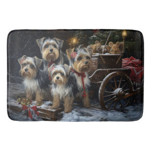 Biewer Terrier Snowy Sleigh Christmas Decor Bath Mat