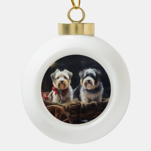 Biewer Terrier Snowy Sleigh Christmas Decor Ceramic Ball Christmas Ornament (Front)
