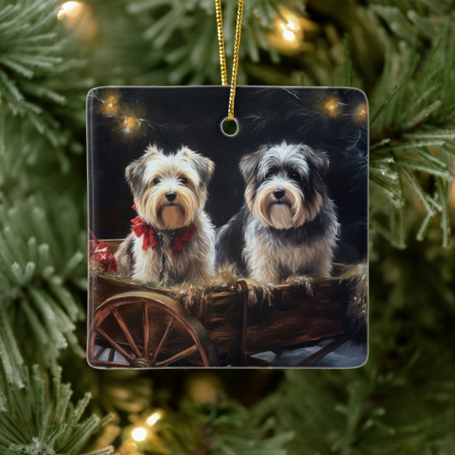 Biewer Terrier Snowy Sleigh Christmas Decor Ceramic Ornament (Tree)