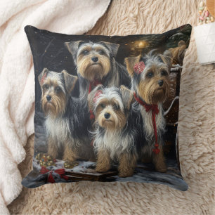 Biewer Terrier Snowy Sleigh Christmas Decor Cushion